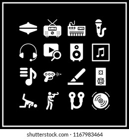 music icon. 16 music vector set. cymbals, piano, speaker and radio icons for web and design about music theme