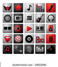 Music icon archive. Black white red coloristics