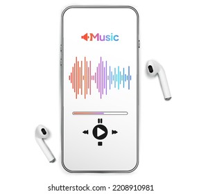 Music Icon. Audio Equipment With Beats, Notees, Headphones, Music Application On Mobile Smartphone Screen. Radio Recording Sound Voice Isolated On White Background. Broadcast Media Music Concept.