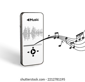 Music Icon. Audio Equipment With Beats, Notees, Headphones, Music Application On Mobile Smartphone Screen. Radio Recording Sound Voice Isolated On White Background. Broadcast Media Music Concept.