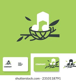 Music icon in bird's nest. Logo design template. Business card template. Vector illustration