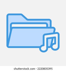 Music icon in blue style about folders, use for website mobile app presentation