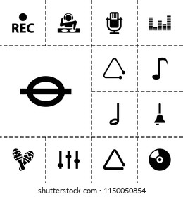 Music icon. collection of 13 music filled icons such as adjust, microphone, rec, maraca, bell, cd, dj. editable music icons for web and mobile.