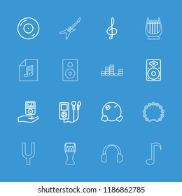 Music icon. collection of 16 music outline icons such as dancing emoji, mp3 player, disc on fire, treble clef, loudspeaker. editable music icons for web and mobile.