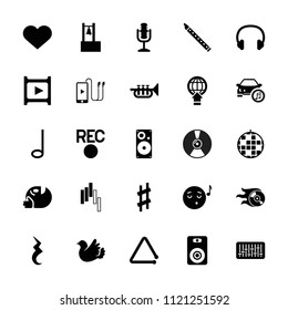 Music icon. collection of 25 music filled icons such as emoji listening music, disco ball, bird, microphone. editable music icons for web and mobile.