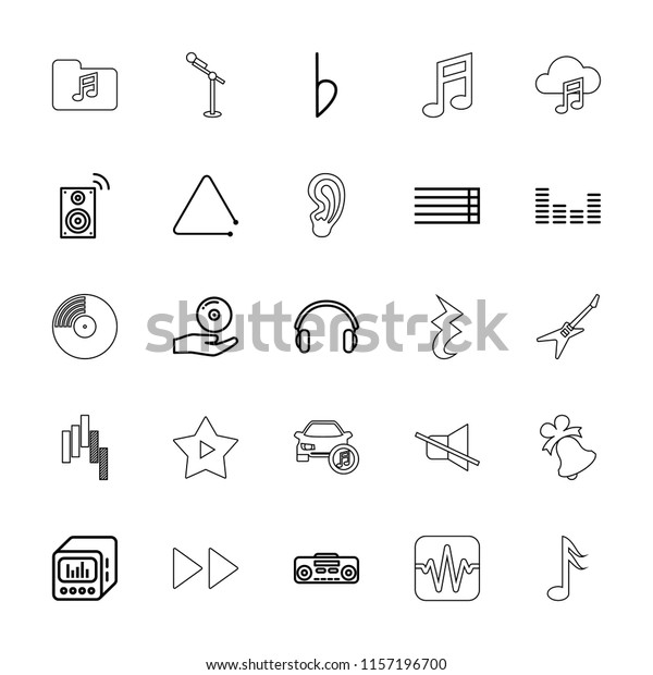 Music icon. collection of 25 music outline\
icons such as guitar strings, equalizer, record player, earphones.\
editable music icons for web and\
mobile.