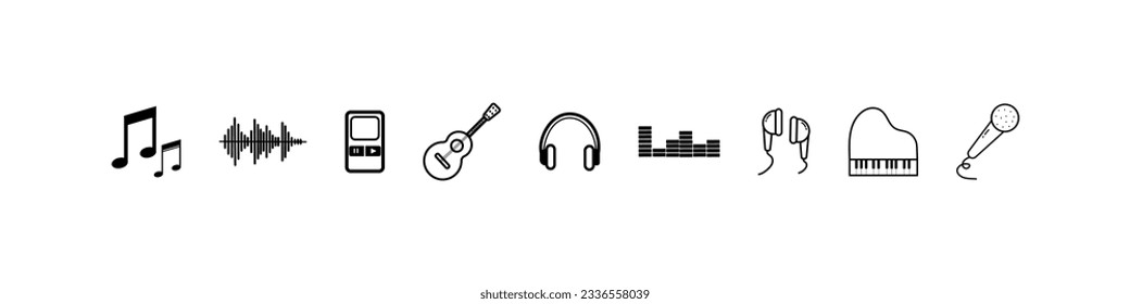 Music icon collection. Icon music in line design. Modern vector icons for music. Vector illustration