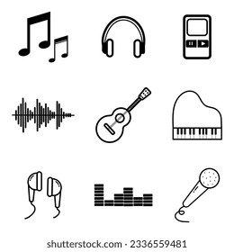 Music icon collection. Icon music in line design. Modern vector icons for music. Vector illustration