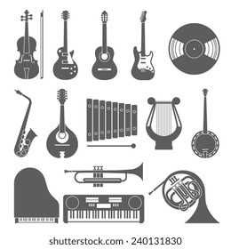 Music icon collection. vector silhouette illustration