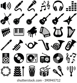 Music icon collection - vector silhouette illustration