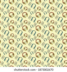 Music icon design background with seamless pattern style and integrated colors