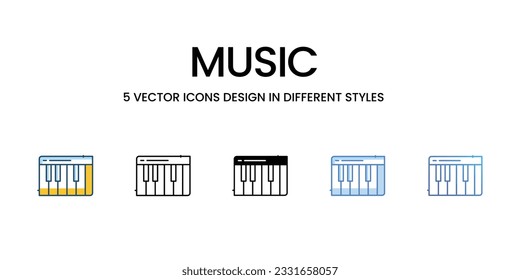 Music Icon Design in Five style with Editable Stroke. Line, Solid, Flat Line, Duo Tone Color, and Color Gradient Line. Suitable for Web Page, Mobile App, UI, UX and GUI design.