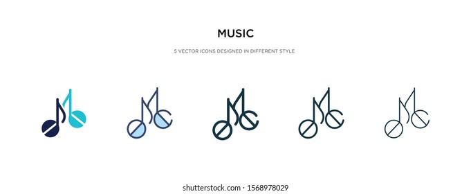 music icon in different style vector illustration. two colored and black music vector icons designed in filled, outline, line and stroke style can be used for web, mobile, ui