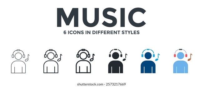 Music Icon In Different Style Vector Illustration. Designed In Thin Line, Regular Line, Bold Line, Glyph, Color Fill, And Flat Style Can Be Used For Web