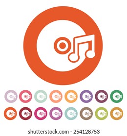 The music icon. Disc symbol. Flat Vector illustration. Button Set