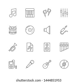 Music icon. Dj musician equipment cd disc rock classical song studio audio vector thin line symbols. Illustration of music song, audio instrument