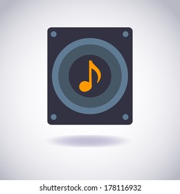 Music icon with dynamic (speaker) and note. Vector Illustration. 