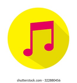 Music icon, flat design with long shadow