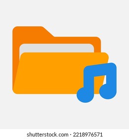 Icono de música en estilo plano sobre carpetas, uso para presentación de aplicaciones móviles del sitio web