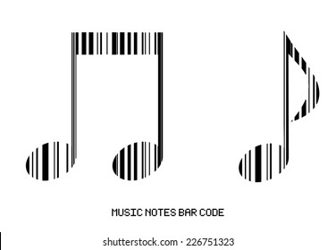 Music icon, half rest note and eighth notes in black bar code design. vector art image illustration, isolated on white background, eps10