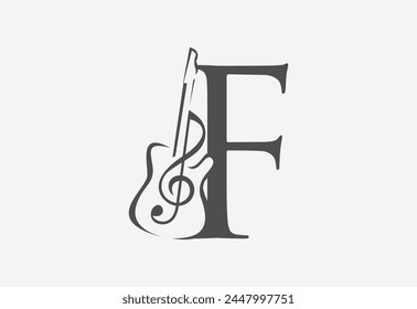 Music icon with latter F logo design creative concept