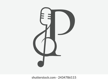 Music icon with latter P logo design creative concept