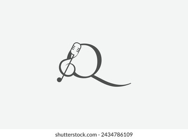 Music icon with latter Q logo design creative concept
