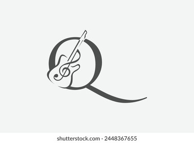 Music icon with latter Q logo design creative concept