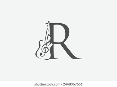 Music icon with latter R logo design creative concept