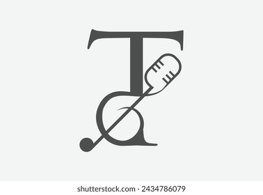 Music icon with latter T logo design creative concept
