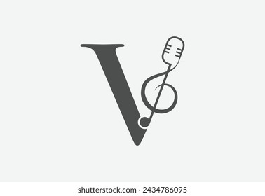 Music icon with latter V logo design creative concept
