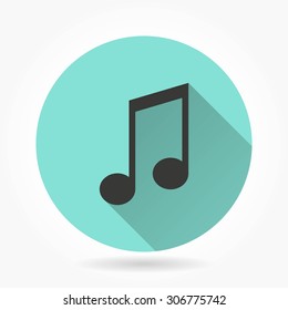 Music  icon with long shadow, flat design. Vector illustration.