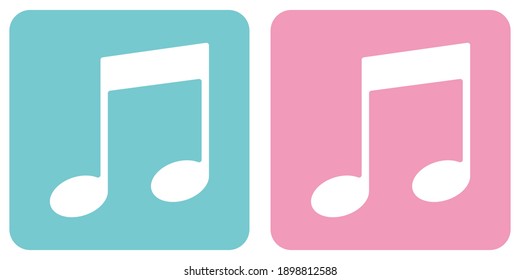 Music icon. Musical notes icon on blue and pink background. Illustrator