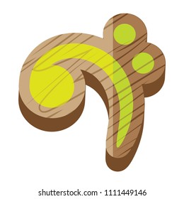Music Icon Node in Isometric Like a wood toy for puzzle, Vector Illustration
