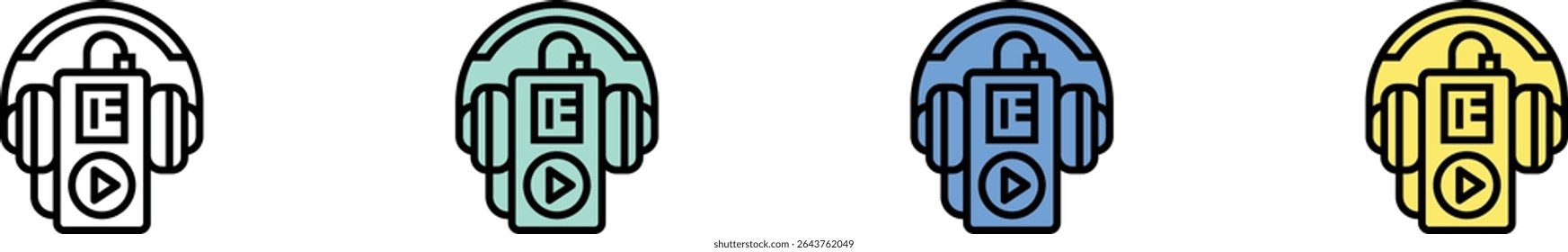 music icon. Outline, Green, Blue and Yellow Style Design Isolated On White Background