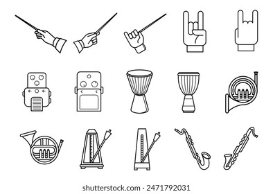 Ilustración de conjunto de Vectores de contorno de ícono de música