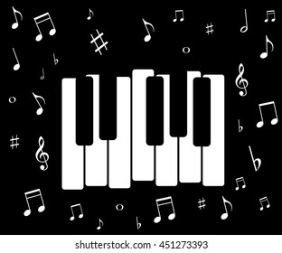 music icon, with piano and musical notes