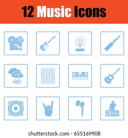 Music icon set. Blue frame design. Vector illustration.