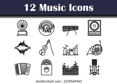 Music Icon Set. Bold outline design with editable stroke width. Vector Illustration.