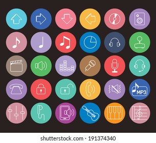music icon set - color button