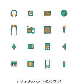 Music Icon Set In Colored Outline Style