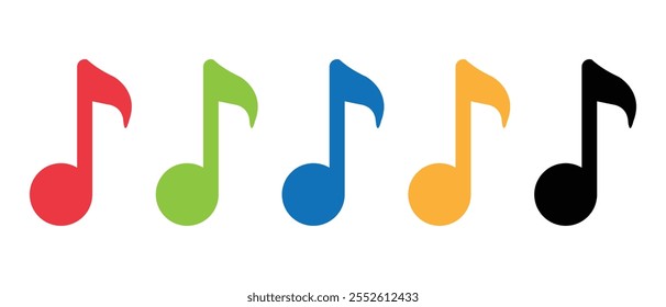 Music icon set. Different colour music note icons isolated on white background. Line and glyph music key. Note music sign and symbol. Vector illustration. EPS 10