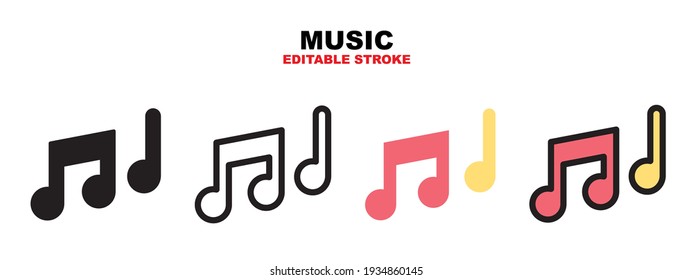 Music icon set with different styles. Colored vector icons designed in filled, outline, flat, glyph and line colored. Editable stroke and pixel perfect. Can be used for web, mobile, ui and more.