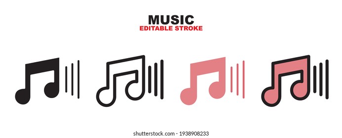 Music icon set with different styles. Colored vector icons designed in filled, outline, flat, glyph and line colored. Editable stroke and pixel perfect. Can be used for web, mobile, ui and more.