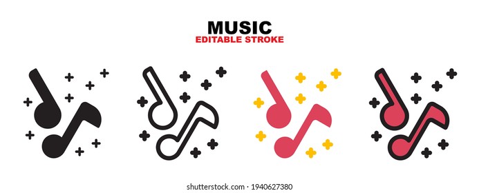 Music icon set with different styles. Colored vector icons designed in filled, outline, flat, glyph and line colored. Editable stroke and pixel perfect. Can be used for web, mobile, ui and more.