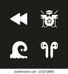 music icon set. drum set, rewind and earphones vector icon for graphic design and web