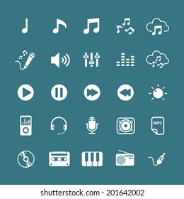 music icon set, each icon is a single object (compound path), vector eps10