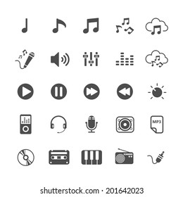 music icon set, each icon is a single object (compound path), vector eps10