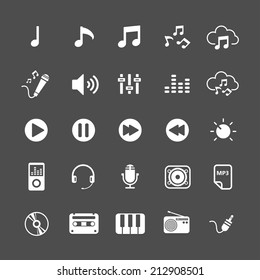 music icon set, each icon is a single object (compound path), vector eps10