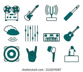 Music Icon Set. Editable Bold Outline With Color Fill Design. Vector Illustration.